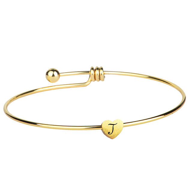  Bangle Bracelets for Women Girls 18K Gold Plated Dainty 26 Letter Bracelets Heart Initial Bracelet Expandable Bangles Personalized Jewelry Gift 