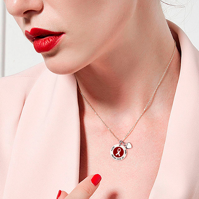 Aid, courage, strength, red, survivor, ribbon, necklace, gift for caring for women