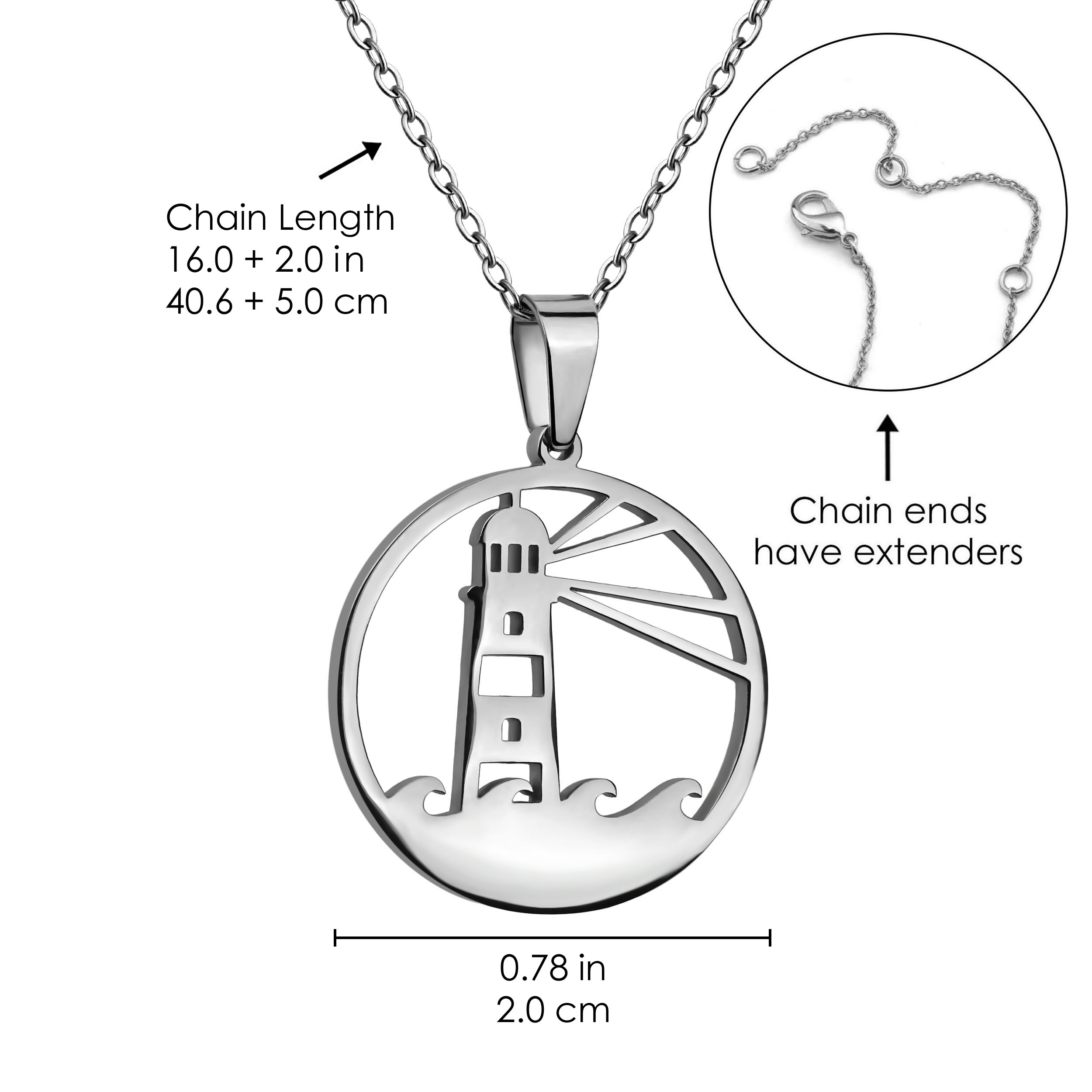Stainless Steel Sailboat Lighthouse Anchor Charm Pendant Necklace 