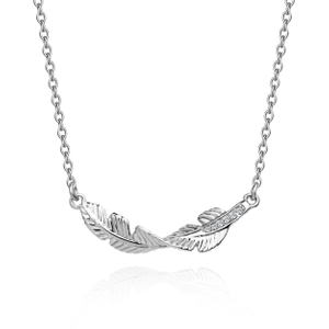 Dainty Gold Plated Curved Bar with CZ Crystal Feather Pendant Necklace