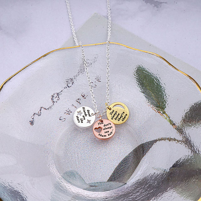 Engraved Good Friends Are Like Stars Coin Charm Necklace
