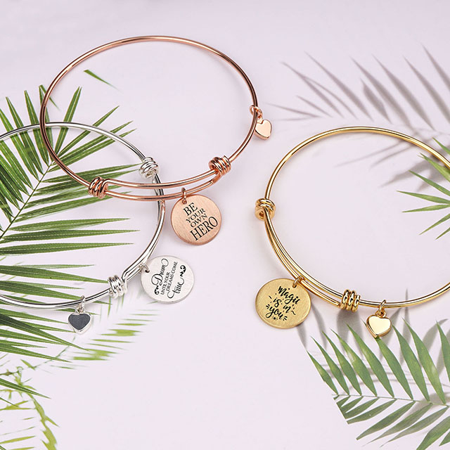 Customized Engraved Coin Bracelet Charms Adjustable Bracelet