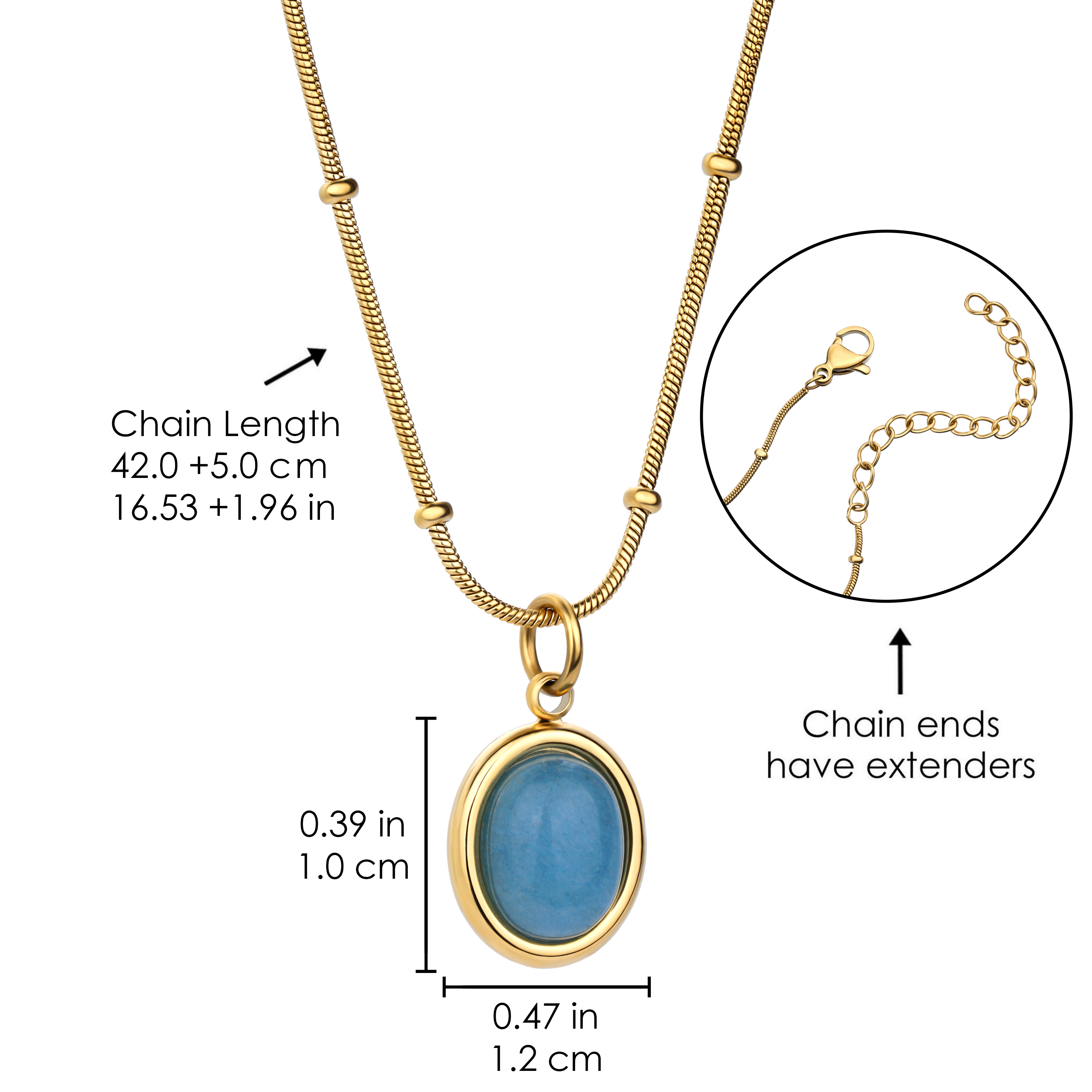 Stainless Steel 18K Gold Texture Light Luxury Star Sea Oval Sapphire Pendant Choker 