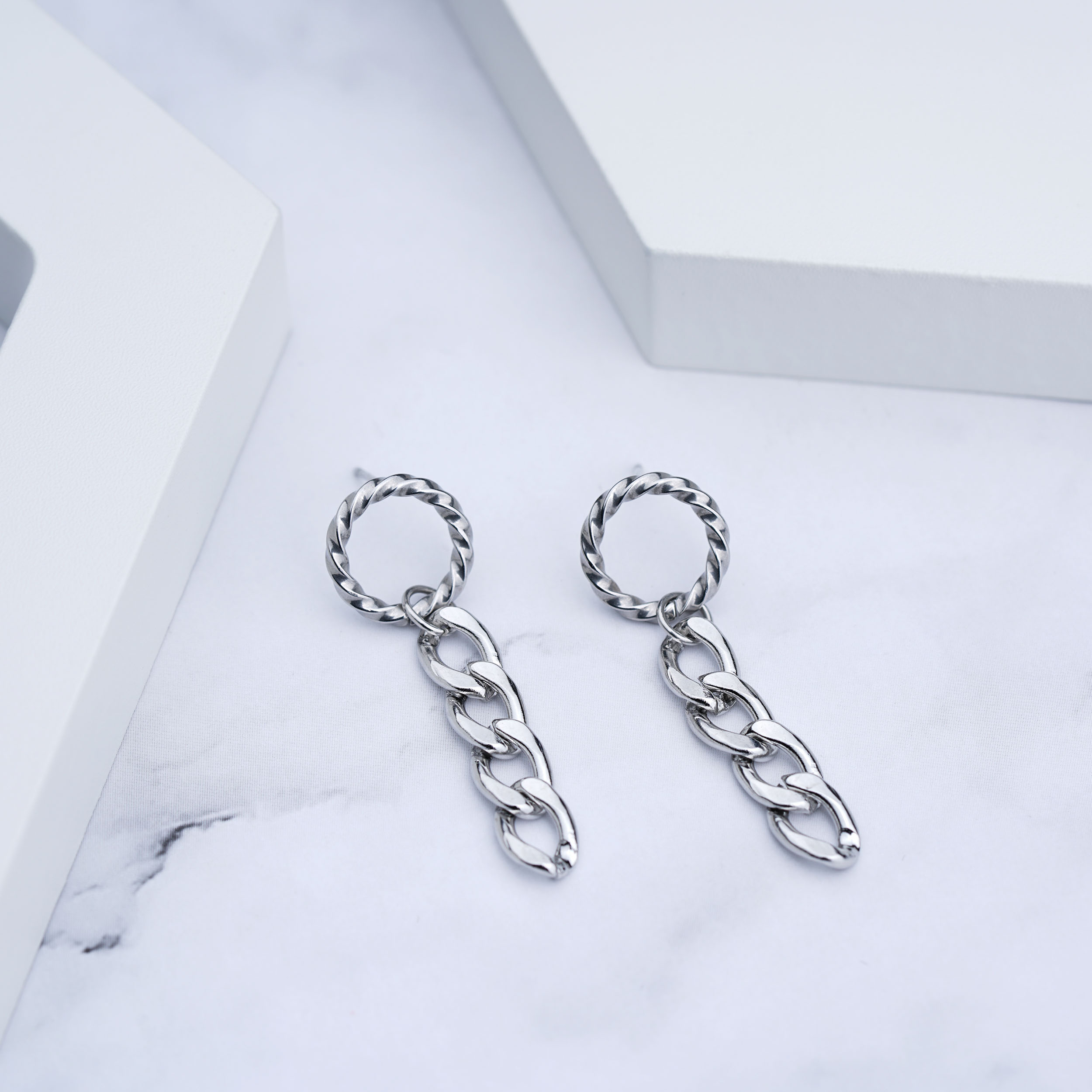 Stainless Steel Punk Cuban Link Chain Drop Earrings Long Tassel Earrings 