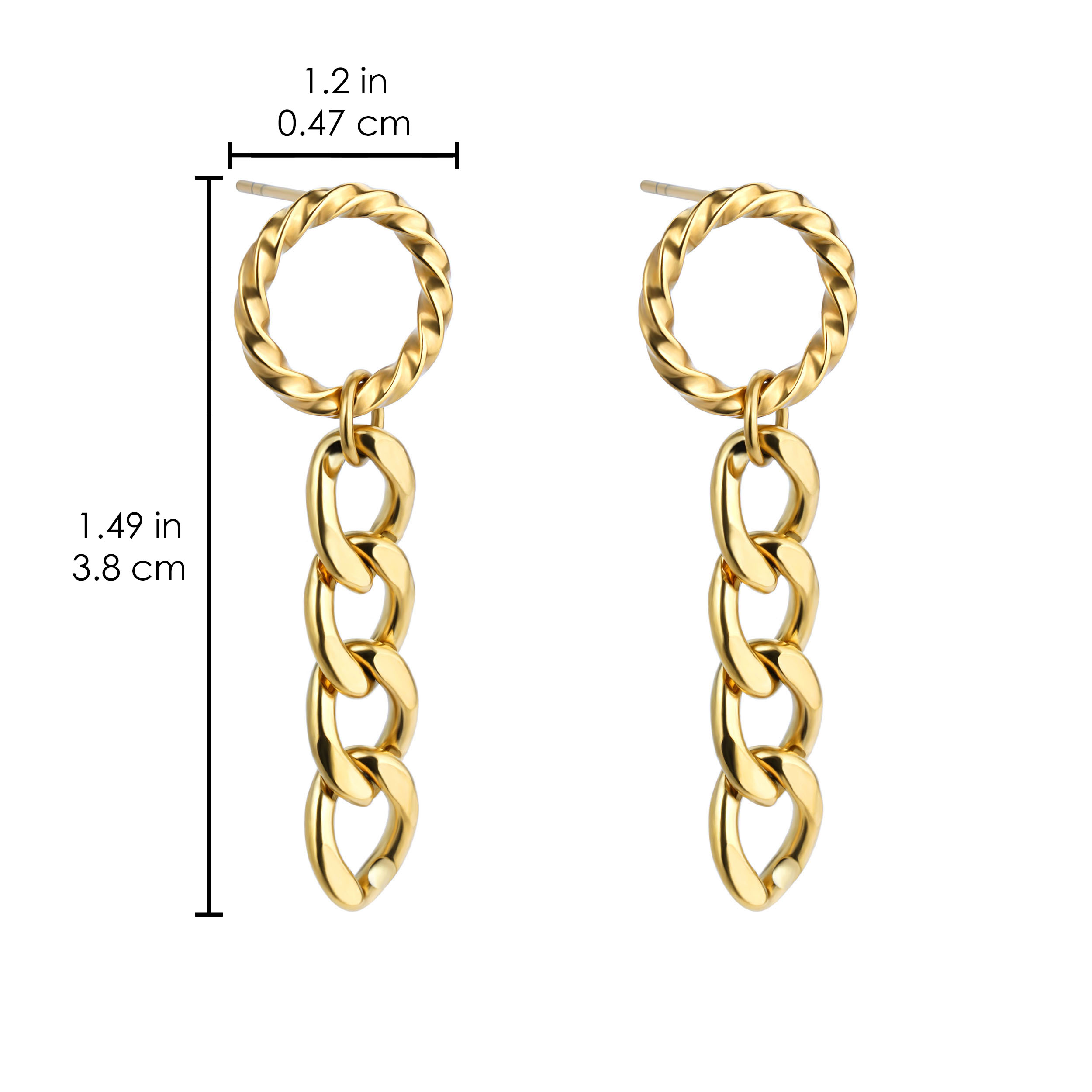 Stainless Steel Punk Cuban Link Chain Drop Earrings Long Tassel Earrings 