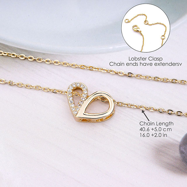 Custom Bling Heart Zircon Love Pendant Necklace Gold Plated Hollow Heart Pendant Necklace