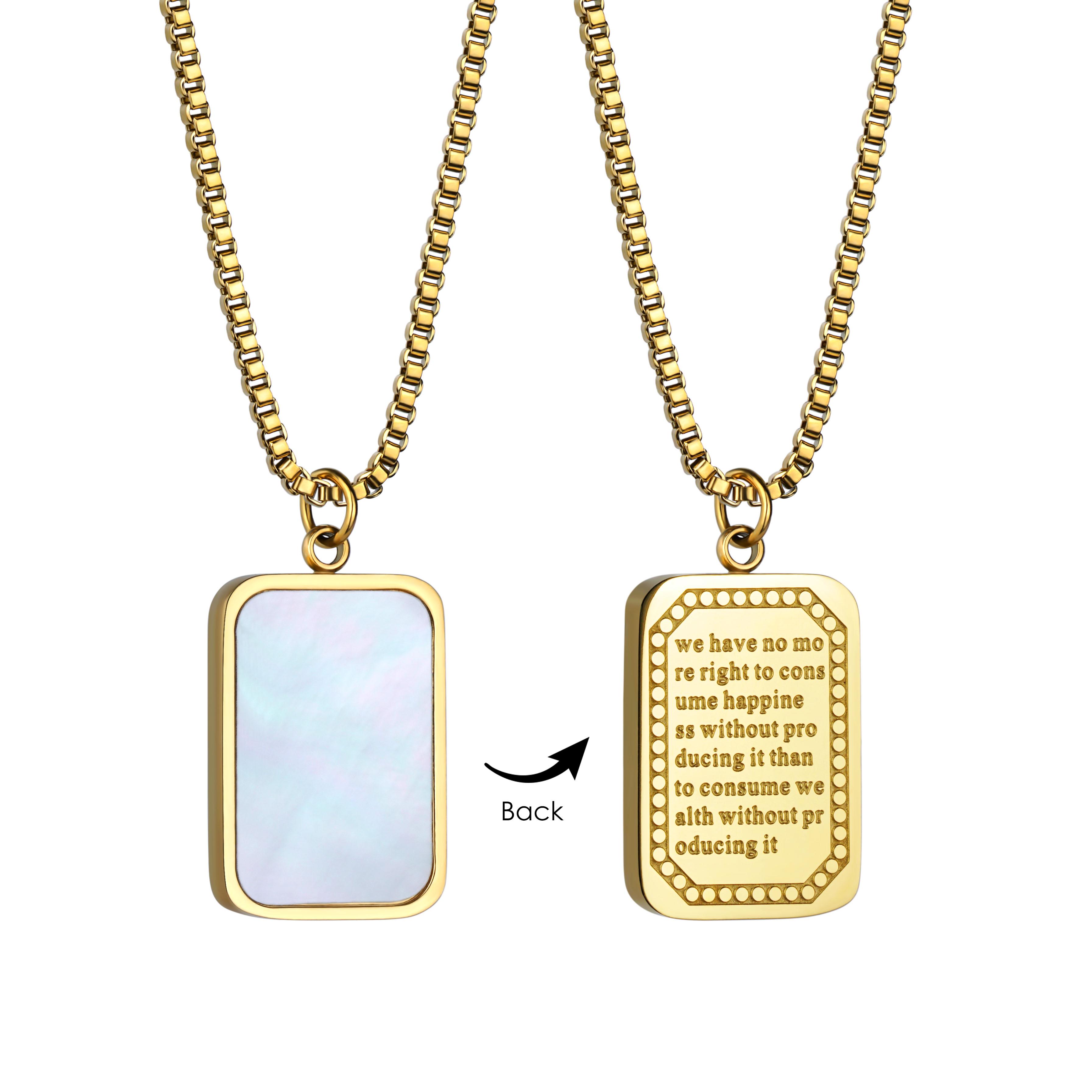  Fashion White Shell Necklace Stainless Steel Gold Plated Quadrilateral Pendant Necklace