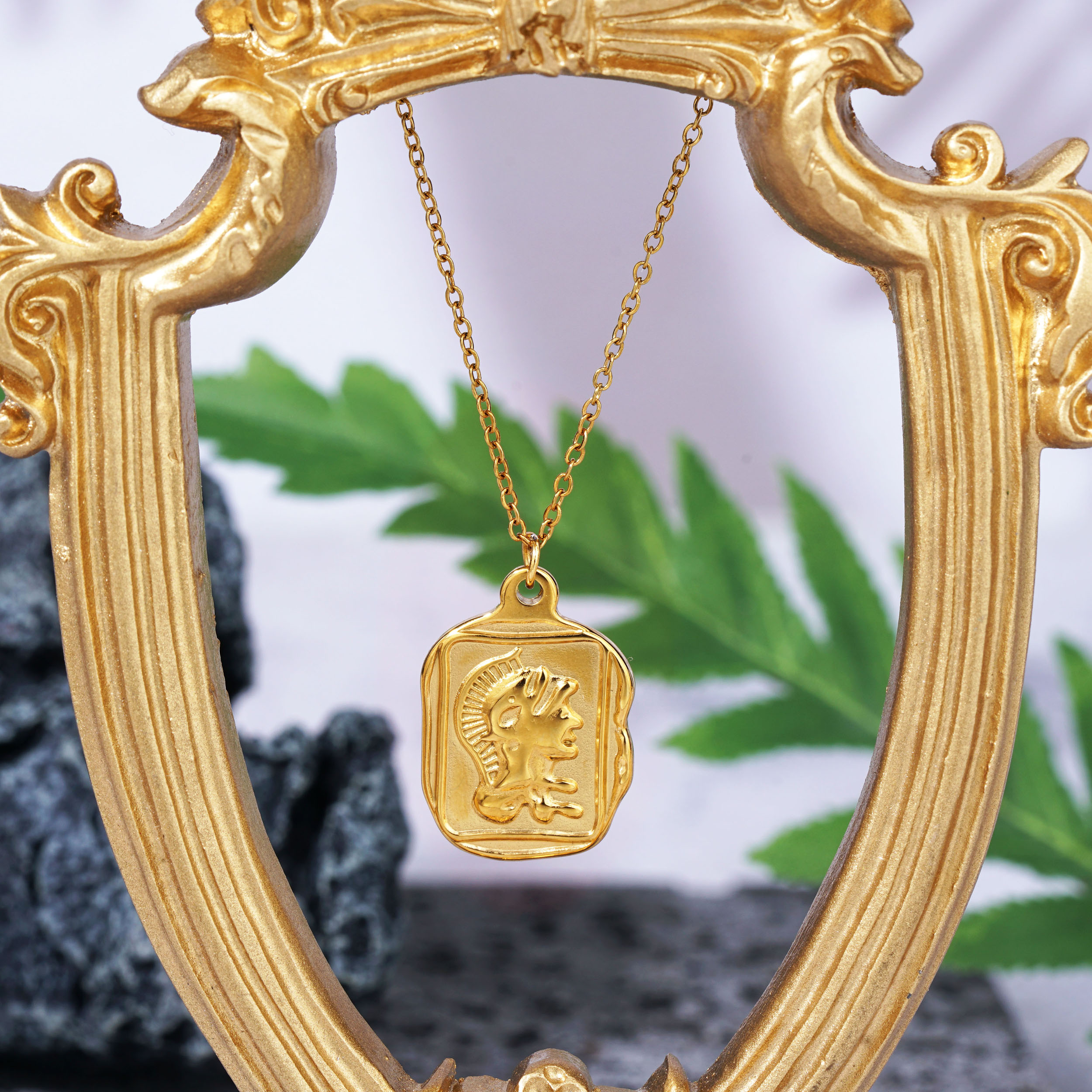 Stainless steel Necklace Retro Portrait Embossed Clavicle Chain