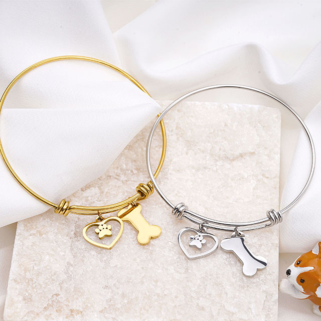 Paw Print Jewelry Gold Plated Expandable Bracelet Dog Lovers Gifts