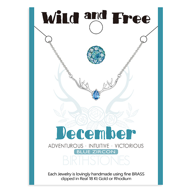 Deer Antlers Necklace for Women Dainty Silver Plated Teardrop Birthstone Deer Necklace 