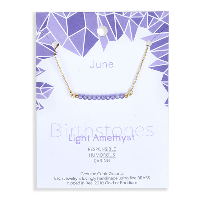 Birthstone Bar Necklaces for Women Gold Plated Dainty Created Amethyst Aquamarine Emerald Sapphire Crystal Gemstone Beaded Bar Necklace Pendant 