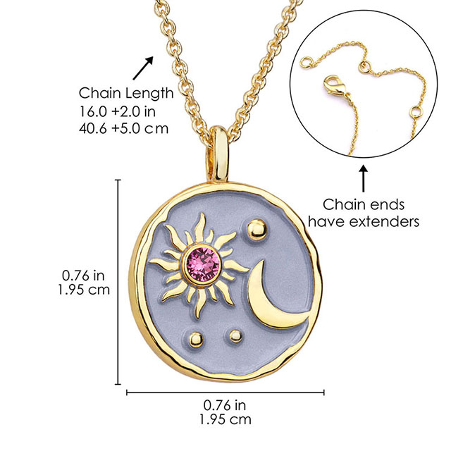 Sun and Moon Necklace with Birthstone for Women Gold Plated Dainty Coin Necklace Textured Sun Crescent Moon Medallion Pendant Coin Necklaces for Women Girls Birthday Jewelry Gift 