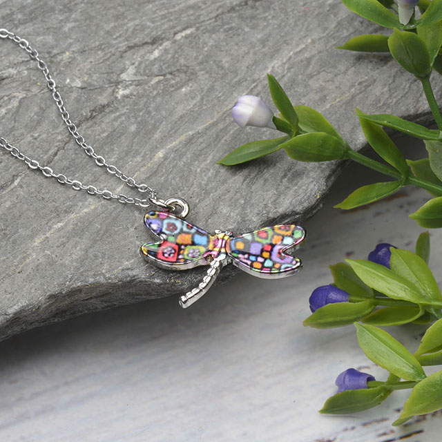 Colorful Dragonfly Necklace Hand Painted Dragonfly Necklaces for Women Dainty Cute Dragonfly Charm Jewelry Pendant Necklace -silver