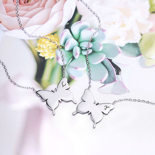 Dainty Initial Butterfly Necklace for Women Stainless Steel Butterfly Pendant Letter Name Necklaces Personalized Initial Necklace Butterfly Jewelry Gifts 