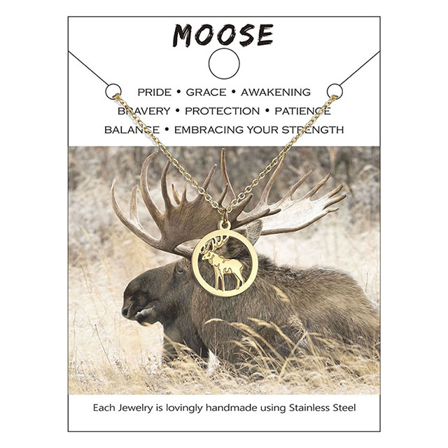  Animal Necklace for Women Silver Gold Plated Wildlife Nature Animal Pendant Circle Necklace Bear Moose Deer Elk Necklace Nature Jewelry Animal Lover Gifts 