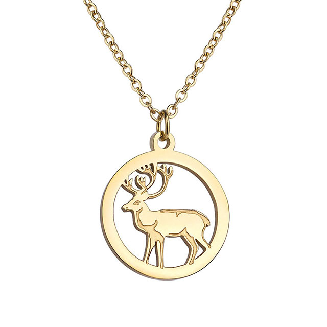  Animal Necklace for Women Silver Gold Plated Wildlife Nature Animal Pendant Circle Necklace Bear Moose Deer Elk Necklace Nature Jewelry Animal Lover Gifts 