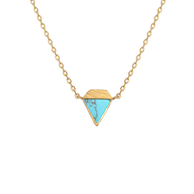 Gemstone Bar Necklaces for Women Gold Silver Plated Simulated Turquoise Necklace Pendant Triangle Square Necklaces Dainty Choker Necklace Jewelry Gift