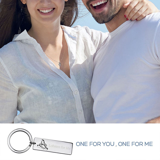 Necklace and Keychain Couple Set Stainless Steel Matching Necklace and Keychain Couples Jewelry 