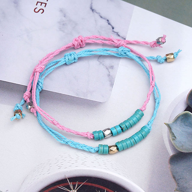 Turquoise Bead Pinky Promise Bracelets Best Friend Matching Bracelets Long Distance Bracelet Friendship Gifts for Women Teen Girls Sisters Birthday Gifts