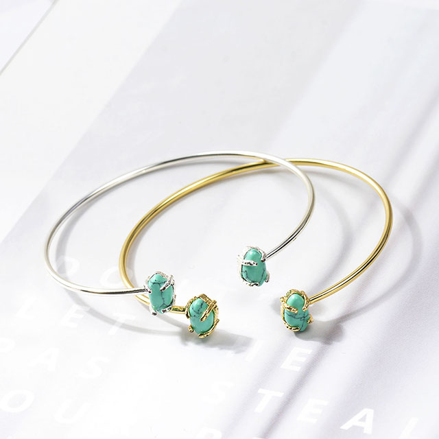 Open Cuff Bracelet for Women Silver Plated Gemstone Charm Cat Eye Stone Rose Quartz Bracelet Adjustable Stackable Bangle Bracelets 