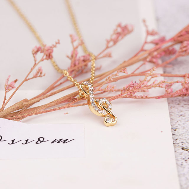 Musical Note Pendant Necklace Cubic Zirconia Music Note Jewelry Gifts 