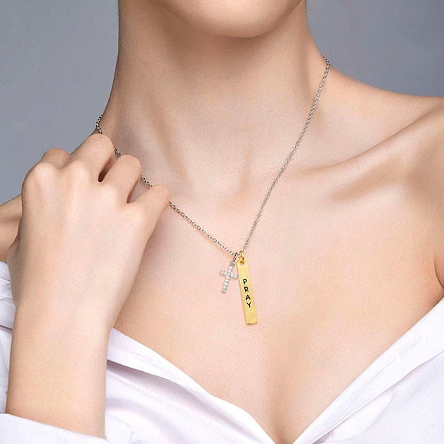 Cross Necklace for Women Gold Plated Faith Hope Love Believe Cross Pendant Necklace Guardian for Women Girls Religious Jewelry Gifts