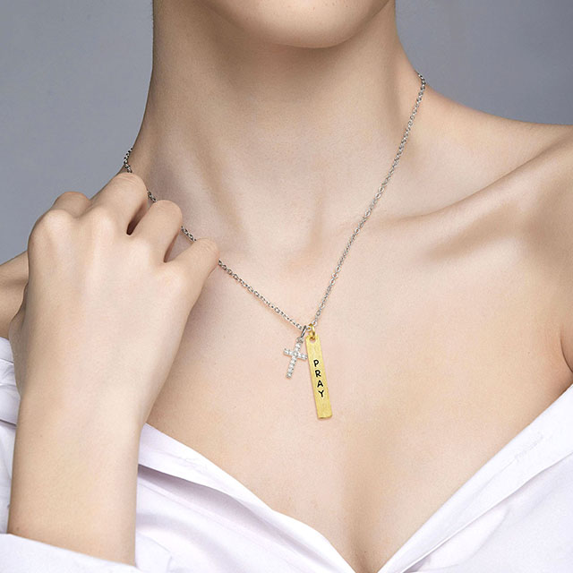 Cross Necklace for Women Gold Plated Faith Hope Love Believe Cross Pendant Necklace Guardian for Women Girls Religious Jewelry Gifts
