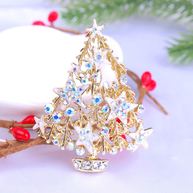 Christmas Tree Brooch Pin for Women Girls Crystal Rhinestone Enamel Pearl Brooches and Pins Vintage Christmas Brooch Pins