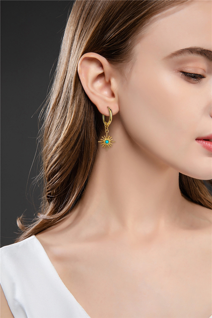 Turquoise Hoop 18k Gold Plated Stainless Steel Star Earrings 