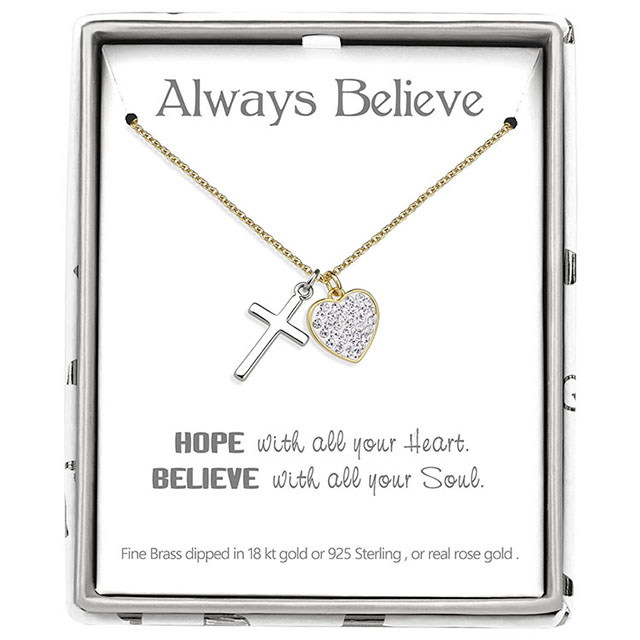 Heart Cross Necklace Pendant Faith Prayer Charm Christian Religious Birthday Christmas Jewelry 