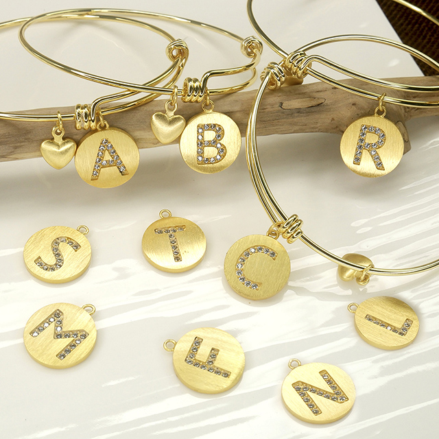 Dainty Cubic Zirconia Initial Bracelet Round Disc A-Z Alphabet Letter Bracelet