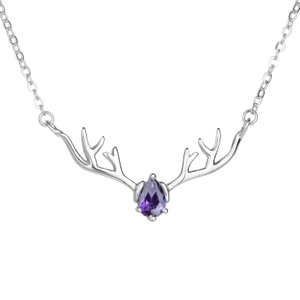 Deer Antlers Necklace for Women Dainty Silver Plated Teardrop Birthstone Deer Necklace 