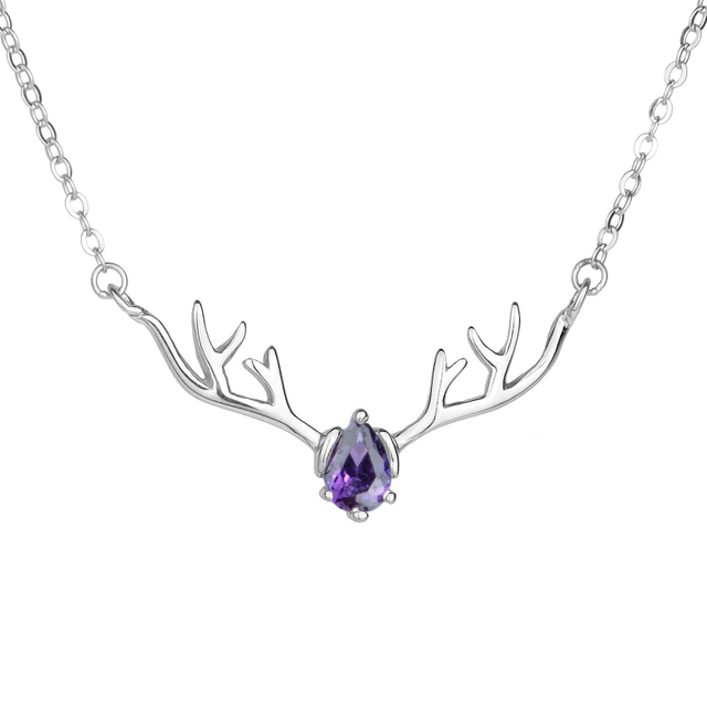 Deer Antlers Necklace for Women Dainty Silver Plated Teardrop Birthstone Deer Necklace 