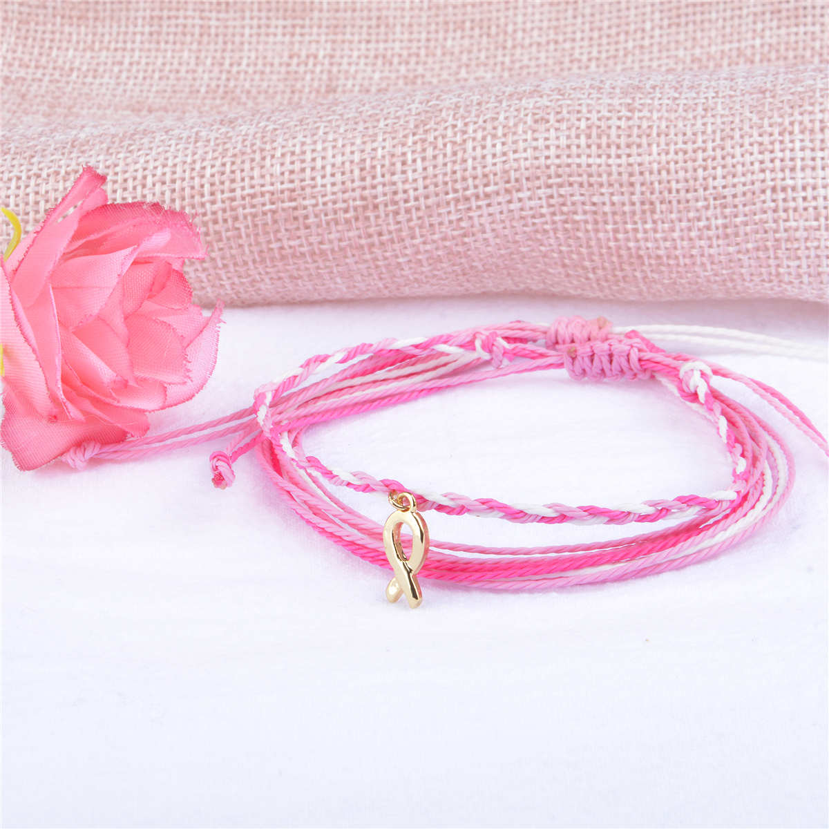 Pink Bow Ribbon Bracelet for Breast Cancer Awareness