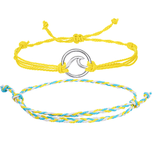 Custom Adjustable Couple Friendship Wave Charm Woven Fabric Bracelet