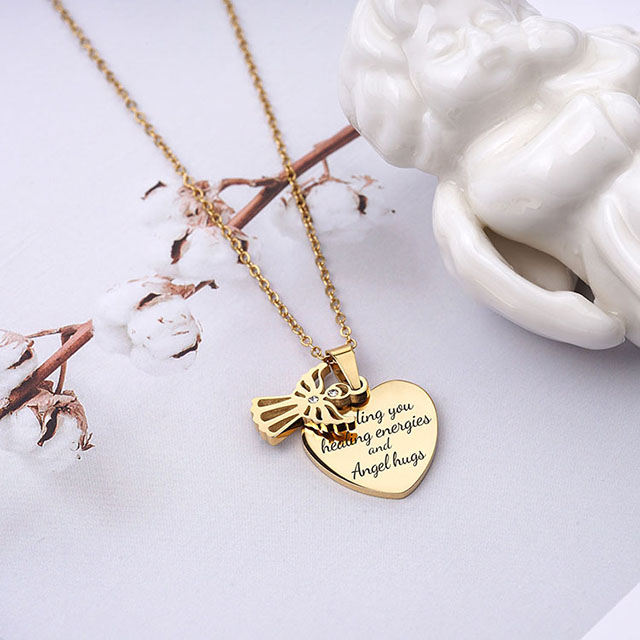 Customized Stainless Steel Ip Gold Plated Heart Angel Hugs Necklace 