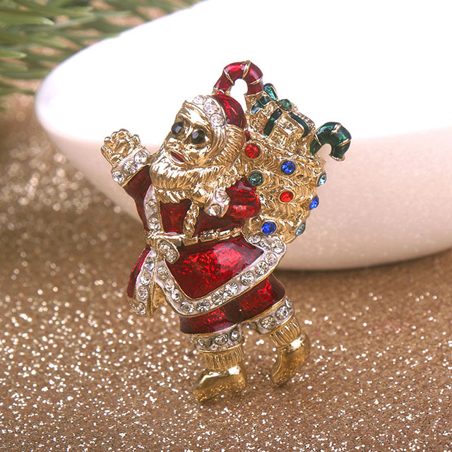 Crystal Rhinestone Enamel Cute Christmas Brooch