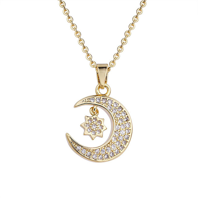  Moon Necklace for Women Silver Gold Plated Dainty Cubic Zirconia Crescent Moon Star Pendant Necklace Moon Jewelry for Women Girls Birthday Christmas Valentines Day Gift for Girlfriend