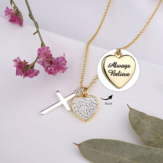 Heart Cross Necklace Pendant Faith Prayer Charm Christian Religious Birthday Christmas Jewelry 