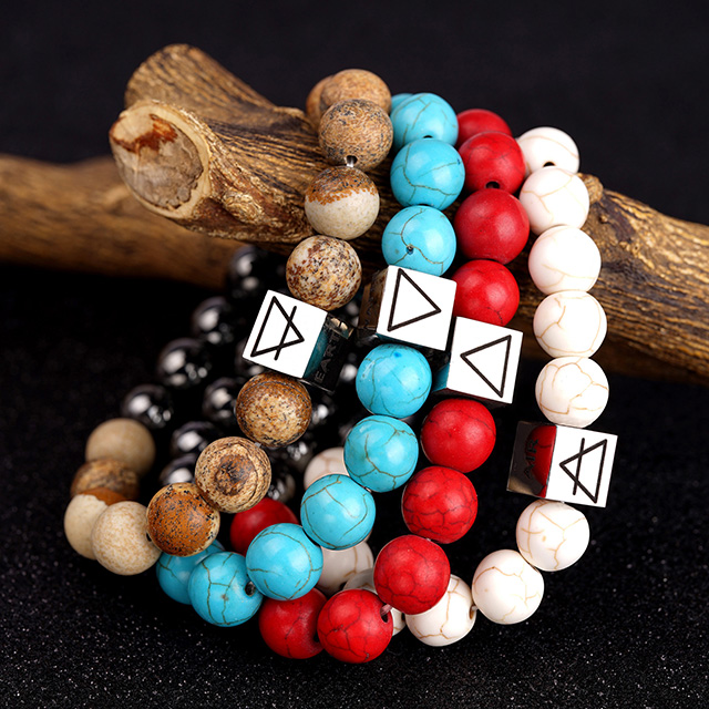 Gemstone Beaded Bracelets for Women 4 Element Cube Crystal Stone Beaded Stretch Bracelets 