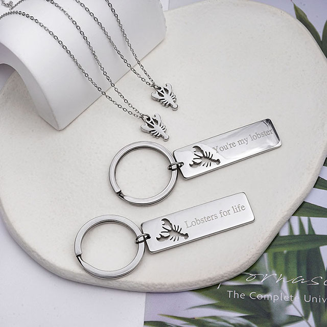 Necklace and Keychain Couple Set Stainless Steel Matching Necklace and Keychain Couples Jewelry 