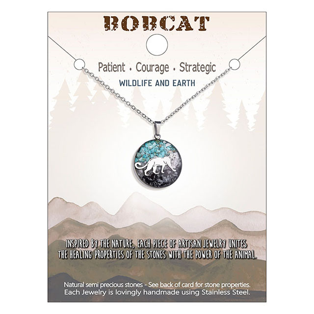 Gemstone Animal Necklace for Women Turquoise Tumbled Chips Pendant Necklace Dainty Circle Moose Elk Bear Necklace for Women Girls Wildlife Animal Jewelry Gift
