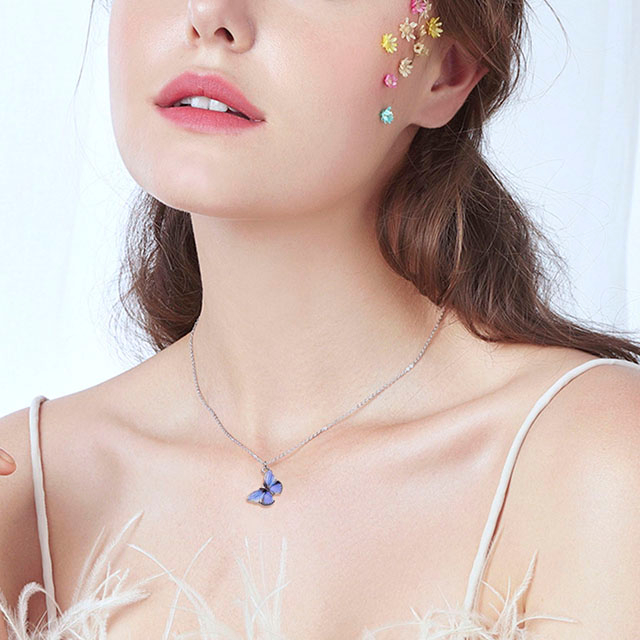 Colorful Butterfly Necklace Hand Painted Butterfly Necklaces for Women Dainty Cute Butterfly Charm Jewelry Pendant Necklace 