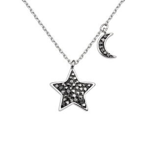 Moon and Star Necklace for Women Silver Plated Dainty Black Crystal Moon Necklaces Crescent Moon Star Geometric Pendant Necklace Jewelry Gift