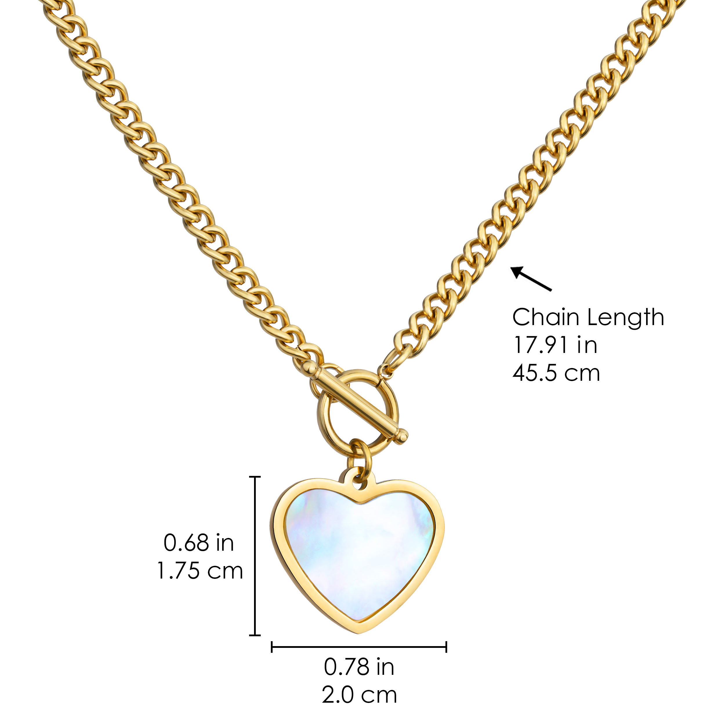 Wholesale Stainless Steel Chunky Love Heart Pendant Necklace with Mother of Pearl Shell
