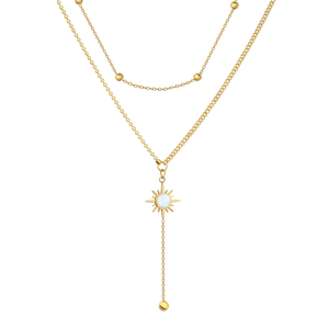 Layered Stainless Steel Star Mother Of Pearl Shell Necklace