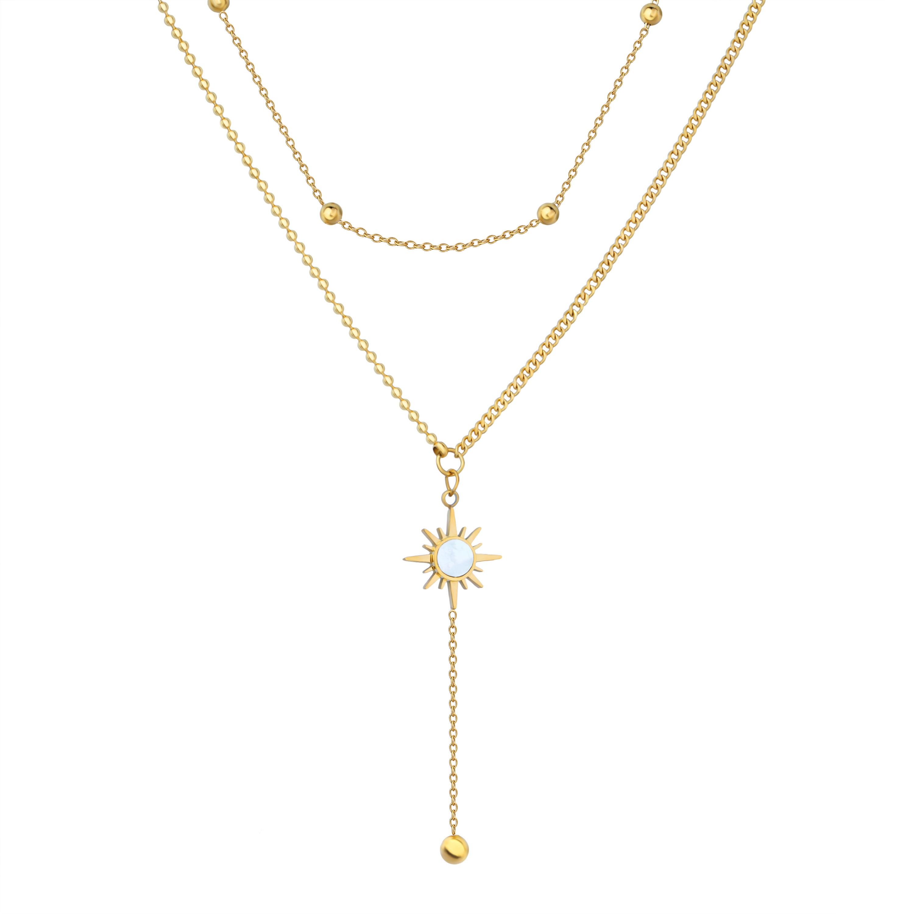 Layered Stainless Steel Star Mother Of Pearl Shell Necklace