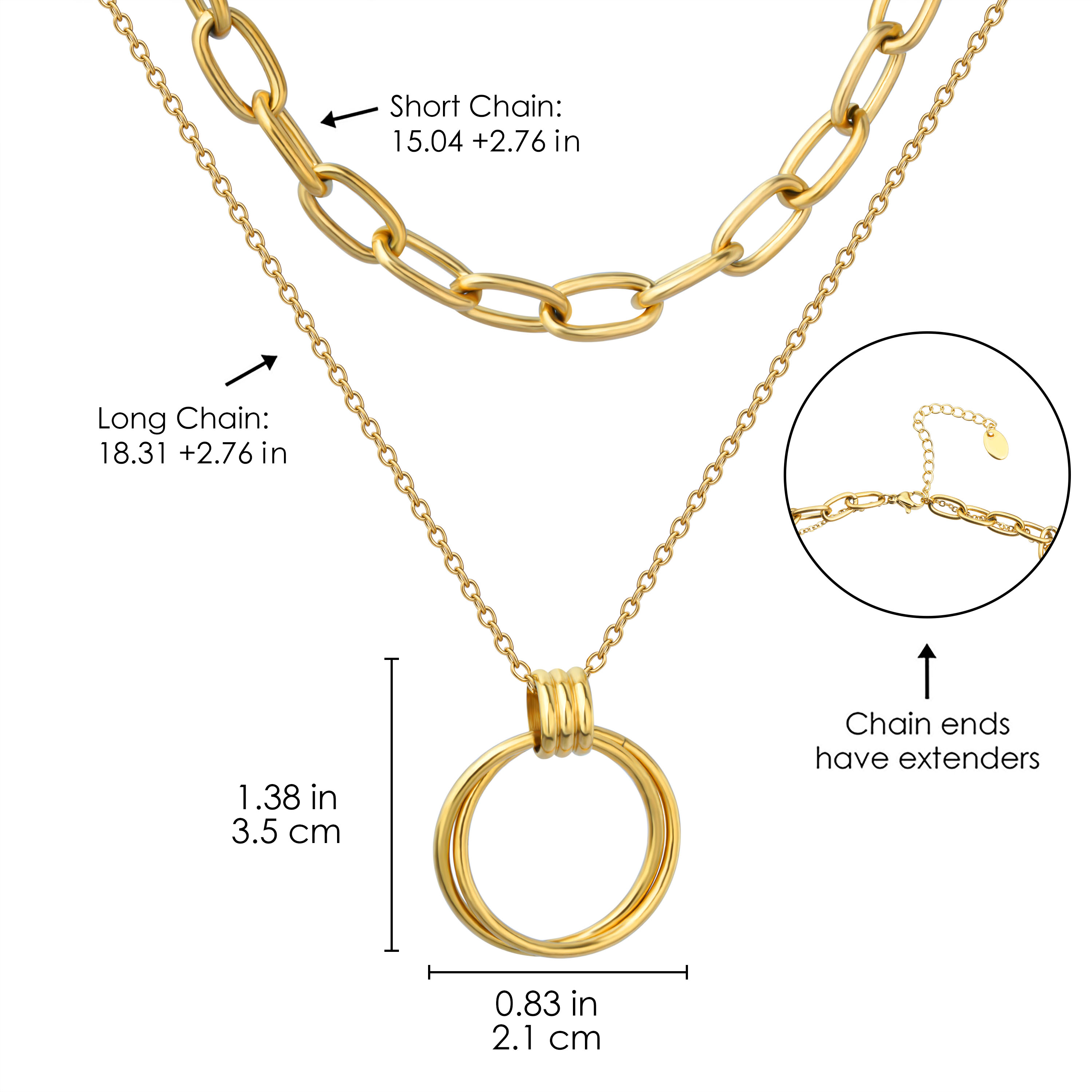Custom Gold Plated Double Layer Stainless Steel Hollow Round Necklace 