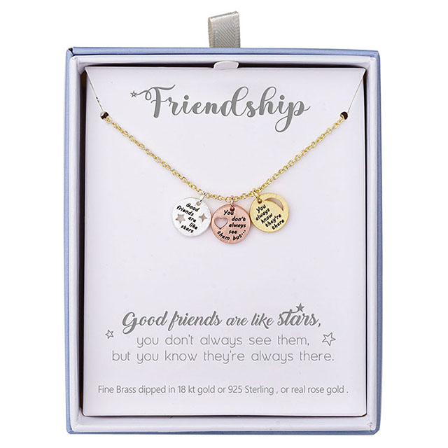 Engraved Good Friends Are Like Stars Coin Charm Necklace