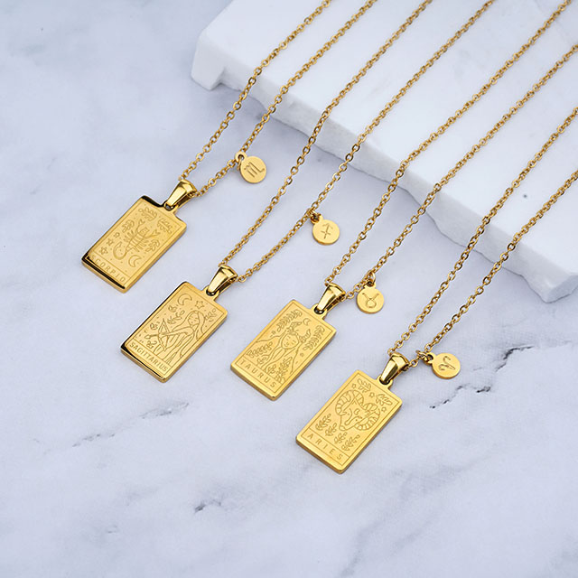 Custom Wholesale 12 Zodiac Gold Plated Stainless Steel Necklace Jewelry